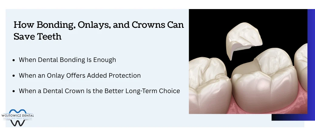 When Bonding, an Onlay, or a Dental Crown Can Save the Tooth
